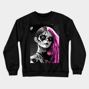 The Power of Simplicity: Black and White Anime Girl Artistry at its Finest Goth Gothic Fashion Dark Pink Hair Crewneck Sweatshirt